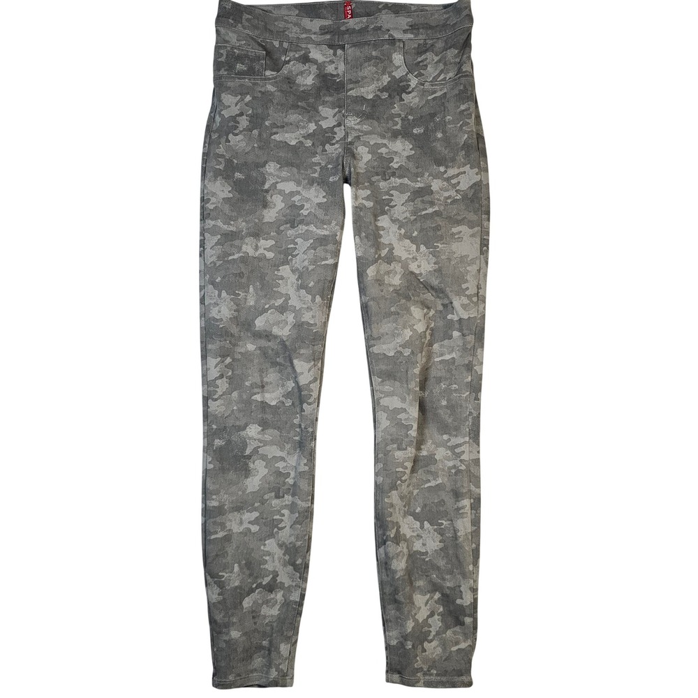 Spanx Jean-ish Camo Leggings Grey Camouflage Twill Pull On Pants Medium